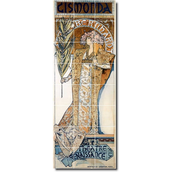 Ceramic Tile Mural-Alphonse Mucha Poster Art Bathroom Tile Mural 30. 36" w x 96" h using (24) 12 x 12 ceramic tiles