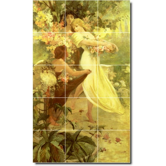 Ceramic Tile Mural-Alphonse Mucha Poster Art Floor Tile Mural 18. 12.75" w x 21.25" h using (15) 4.25 x 4.25 ceramic tiles