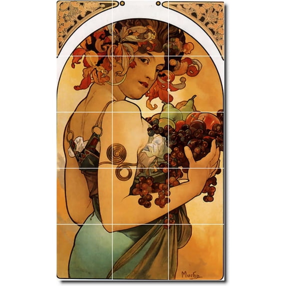 Ceramic Tile Mural-Alphonse Mucha Poster Art Kitchen Tile Mural 20. 36" w x 60" h using (15) 12 x 12 ceramic tiles