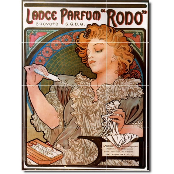 Ceramic Tile Mural-Alphonse Mucha Poster Art Kitchen Tile Mural 21. 36" w x 48" h using (12) 12 x 12 ceramic tiles