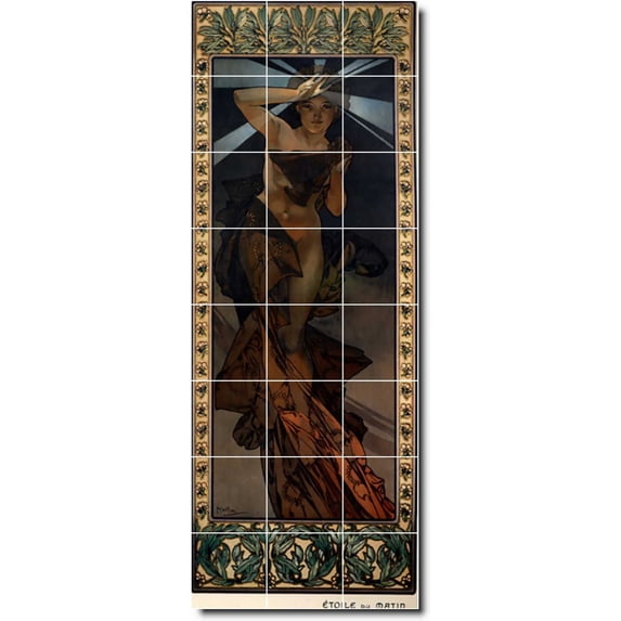 Ceramic Tile Mural-Alphonse Mucha Poster Art Kitchen Tile Mural 22. 24" w x 64" h using (24) 8 x 8 ceramic tiles