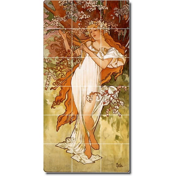 Ceramic Tile Mural-Alphonse Mucha Poster Art Kitchen Tile Mural 23. 18" w x 36" h using (18) 6 x 6 ceramic tiles