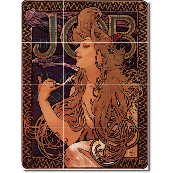 Ceramic Tile Mural-Alphonse Mucha Poster Art Shower Tile Mural 26. 12.75" w x 17" h using (12) 4.25 x 4.25 ceramic tiles