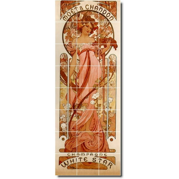 Ceramic Tile Mural-Alphonse Mucha Poster Art Shower Tile Mural 27. 12.75" w x 34" h using (24) 4.25 x 4.25 ceramic tiles
