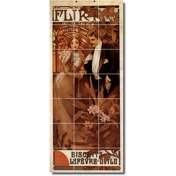 Ceramic Tile Mural-Alphonse Mucha Poster Art Wall Tile Mural 1. 12.75" w x 29.75" h using (21) 4.25 x 4.25 ceramic tiles