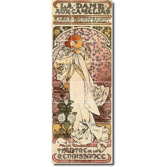 Ceramic Tile Mural-Alphonse Mucha Poster Art Wall Tile Mural 2. 36" w x 96" h using (24) 12 x 12 ceramic tiles