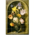 thumbnail image 1 of Ceramic Tile Mural-Ambrosius The Elder Bosschaert Flowers Tile Mural House Construction Design Idea. 17" w x 25.5" h using (24) 4.25 x 4.25 ceramic tiles, 1 of 3
