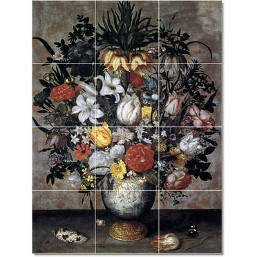 Ceramic Tile Mural-Ambrosius the Elder Bosschaert Flowers Painting 6. 12.75" w x 17" h using (12) 4.25 x 4.25 ceramic tiles