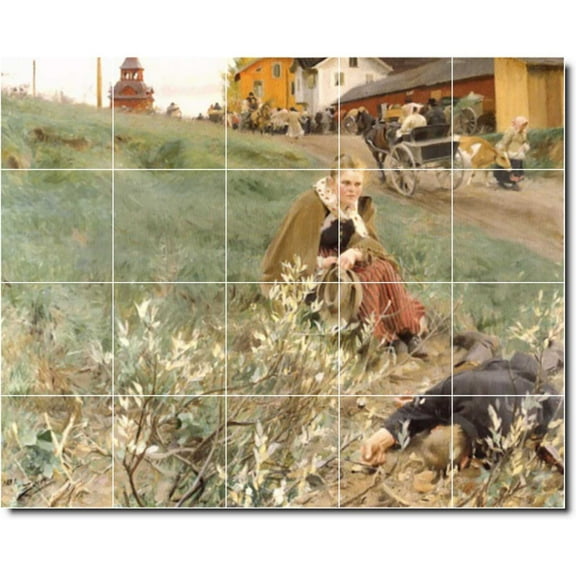 Ceramic Tile Mural-Anders Zorn Garden Backsplash Tile Mural 16. 21.25" w x 17" h using (20) 4.25 x 4.25 ceramic tiles