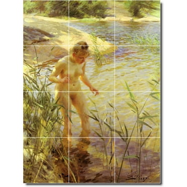 Ceramic Tile Mural-Anders Zorn Nudes Floor Tile Mural 30. 12.75" w x 17" h using (12) 4.25 x 4.25 ceramic tiles