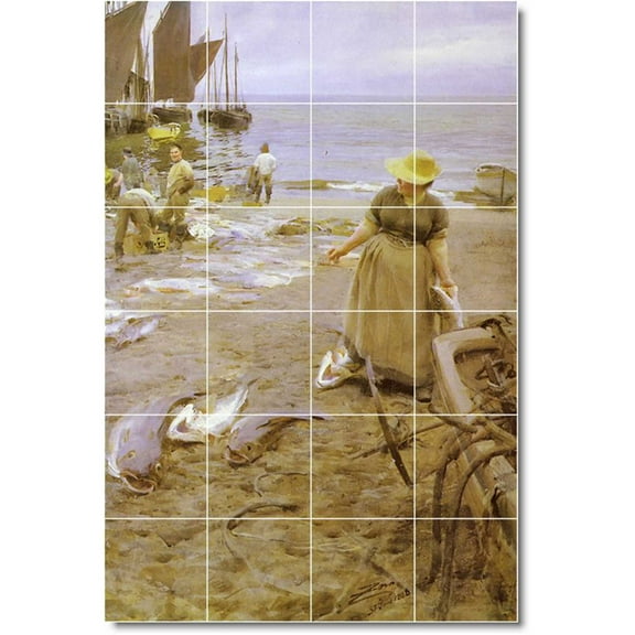 Ceramic Tile Mural-Anders Zorn Waterfront Painting 78. 17" w x 25.5" h using (24) 4.25 x 4.25 ceramic tiles