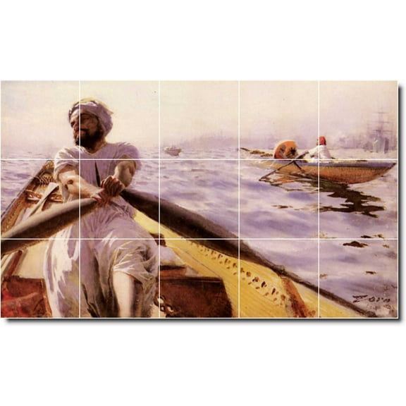 Ceramic Tile Mural-Anders Zorn Waterfront Painting 79. 30" w x 18" h using (15) 6 x 6 ceramic tiles
