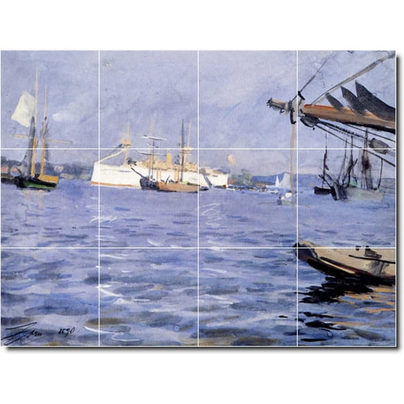 Ceramic Tile Mural-Anders Zorn Waterfront Painting 82. 17" w x 12.75" h using (12) 4.25 x 4.25 ceramic tiles