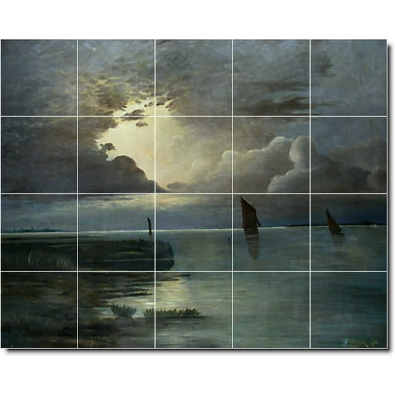 Ceramic Tile Mural-Andreas Achenbach Waterfront Painting 95. 21.25" w x 17" h using (20) 4.25 x 4.25 ceramic tiles
