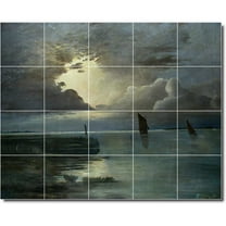 Ceramic Tile Mural-Andreas Achenbach Waterfront Painting 95. 21.25" w x 17" h using (20) 4.25 x 4.25 ceramic tiles