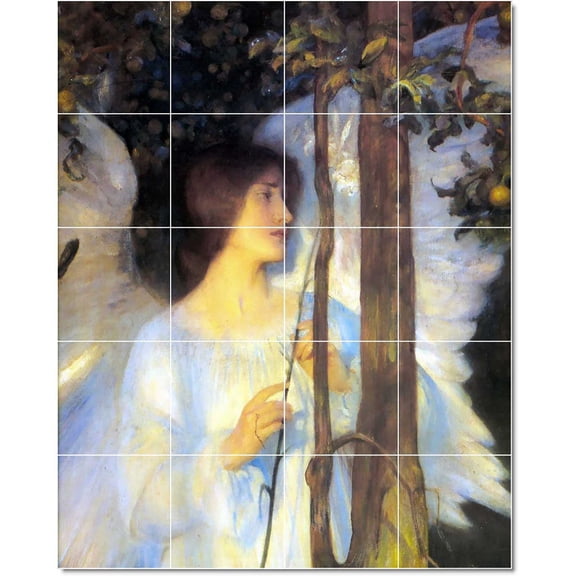 Ceramic Tile Mural-Arthur Hacker Angels Tile Mural Modern Floor Design. 17" w x 21.25" h using (20) 4.25 x 4.25 ceramic tiles
