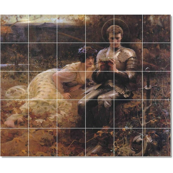 Ceramic Tile Mural-Arthur Hacker Men Women Painting 2. 25.5" w x 21.25" h using (30) 4.25 x 4.25 ceramic tiles