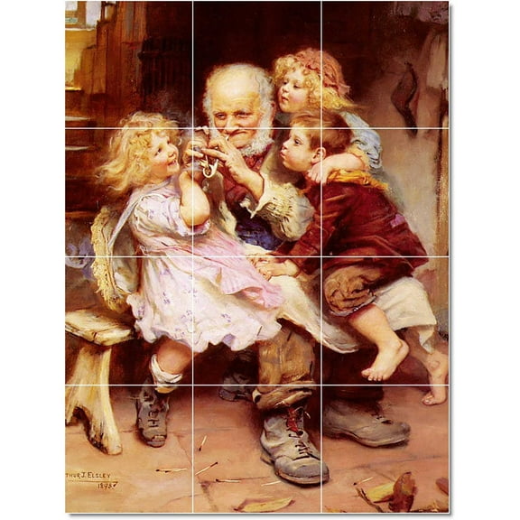 Ceramic Tile Mural-Arthur John Elsley Children Painting 3. 12.75" w x 17" h using (12) 4.25 x 4.25 ceramic tiles