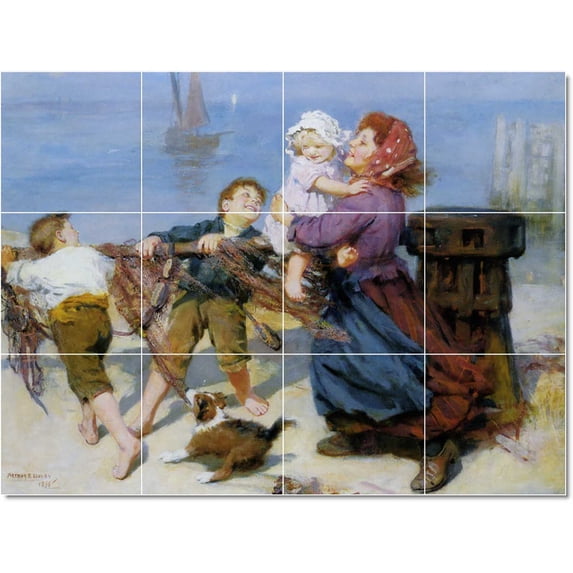 Ceramic Tile Mural-Arthur John Elsley Children Painting 4. 17" w x 12.75" h using (12) 4.25 x 4.25 ceramic tiles