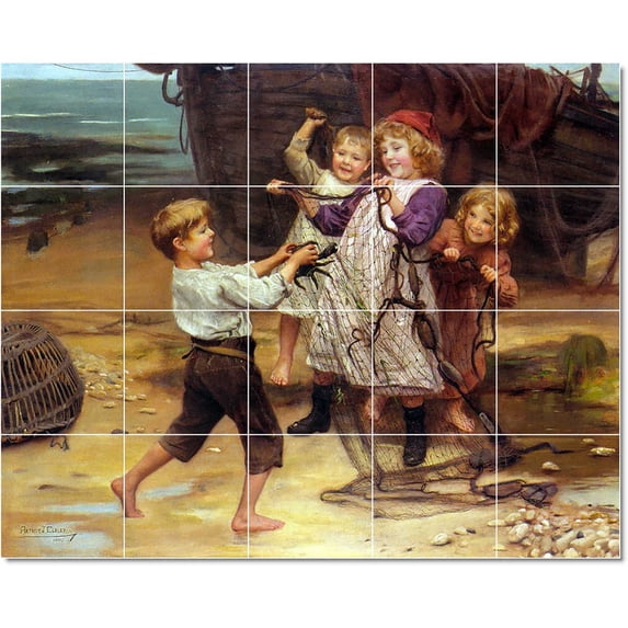 Ceramic Tile Mural-Arthur John Elsley Children Painting 9. 40" w x 32" h using (20) 8 x 8 ceramic tiles