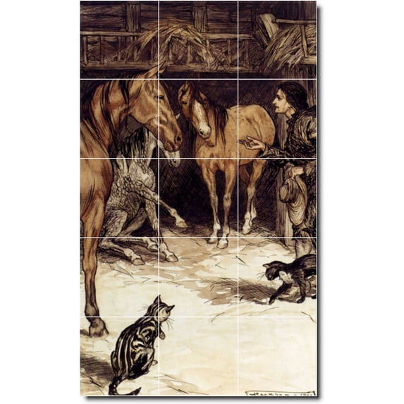 Ceramic Tile Mural-Arthur Rackham Illustration Painting 16. 12.75" w x 21.25" h using (15) 4.25 x 4.25 ceramic tiles