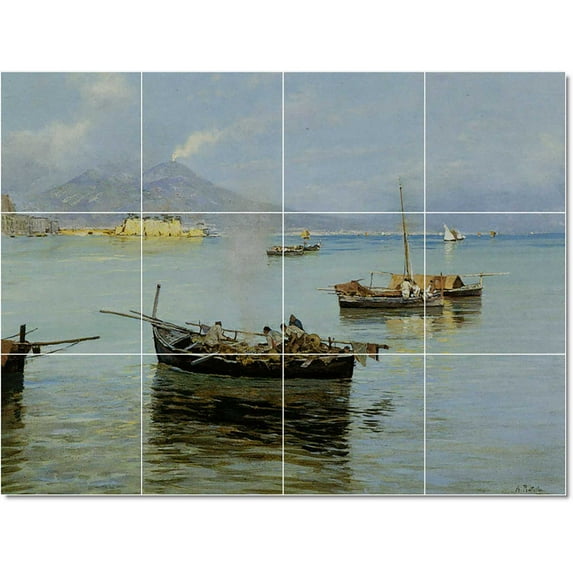 Ceramic Tile Mural-Attilio Pratella Ship Boat Painting 10. 24" w x 18" h using (12) 6 x 6 ceramic tiles