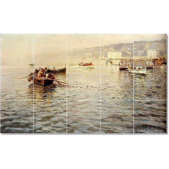 Ceramic Tile Mural-Attilio Pratella Ship Boat Painting 5. 21.25" w x 12.75" h using (15) 4.25 x 4.25 ceramic tiles