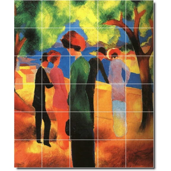 Ceramic Tile Mural-August Macke Abstract Bathroom Tile Mural 13. 30" w x 36" h using (30) 6 x 6 ceramic tiles