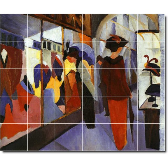 Ceramic Tile Mural-August Macke Abstract Custom Tile Mural 17. 48" w x 40" h using (30) 8 x 8 ceramic tiles