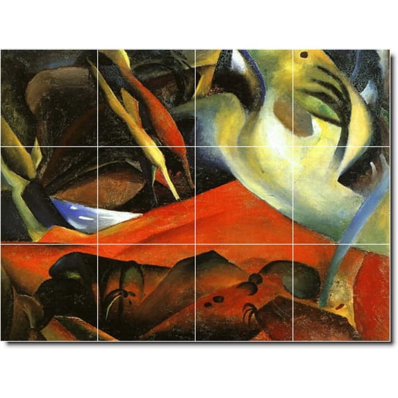Ceramic Tile Mural-August Macke Abstract Custom Tile Mural 18. 48" w x 36" h using (12) 12 x 12 ceramic tiles