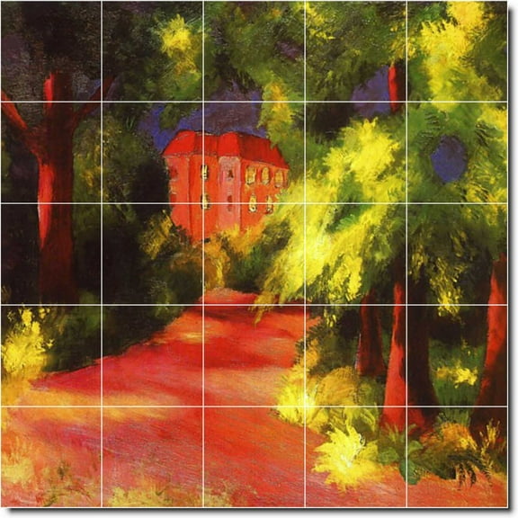 Ceramic Tile Mural-August Macke Abstract Floor Tile Mural 19. 21.25" w x 21.25" h using (25) 4.25 x 4.25 ceramic tiles