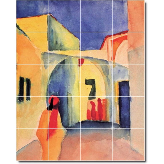 Ceramic Tile Mural-August Macke Abstract Floor Tile Mural 20. 32" w x 40" h using (20) 8 x 8 ceramic tiles