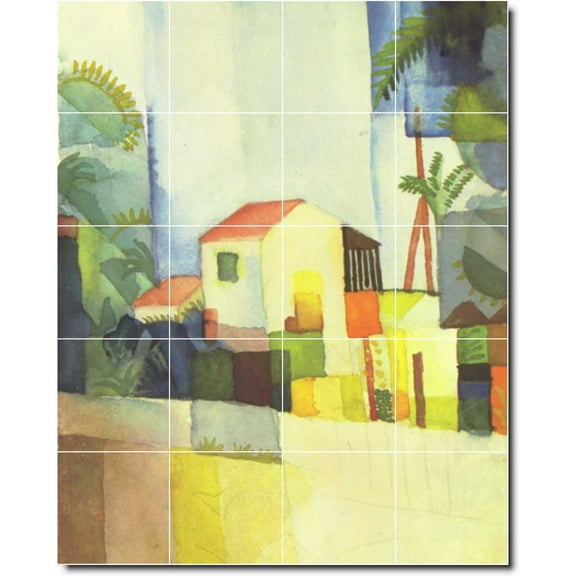 Ceramic Tile Mural-August Macke Abstract Kitchen Tile Mural 23. 32" w x 40" h using (20) 8 x 8 ceramic tiles
