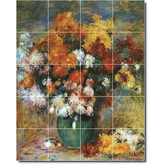 Ceramic Tile Mural-Auguste Renoir Flowers Kitchen Tile Mural 13. 48" w x 60" h using (20) 12 x 12 ceramic tiles