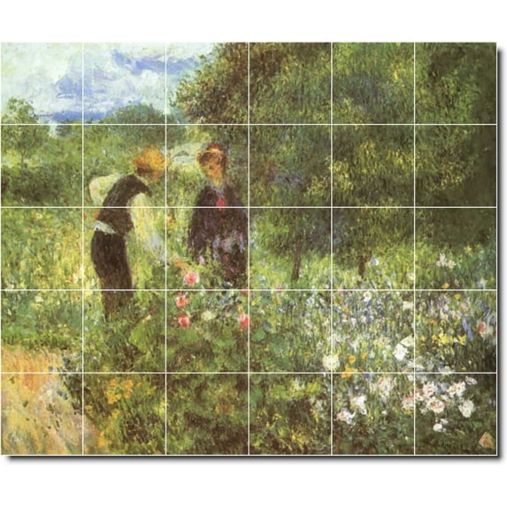 Ceramic Tile Mural-Auguste Renoir Garden Wall Tile Mural 17. 48" w x 40" h using (30) 8 x 8 ceramic tiles