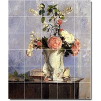 Ceramic Tile Mural-Camille Pissarro Flowers Floor Tile Mural 6. 21.25" w x 25.5" h using (30) 4.25 x 4.25 ceramic tiles