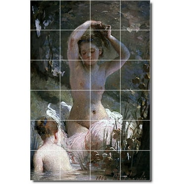 Ceramic Tile Mural-Charles Chaplin Nudes Wall Tile Mural 22. 24" w x 36" h using (24) 6 x 6 ceramic tiles