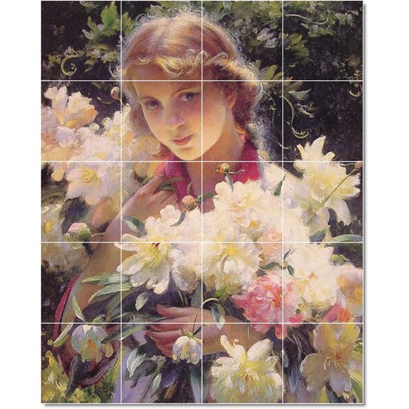 Ceramic Tile Mural-Charles Courtney Curran Flowers Tile Mural Commercial Renovations Ideas. 32" w x 40" h using (20) 8 x 8 ceramic tiles