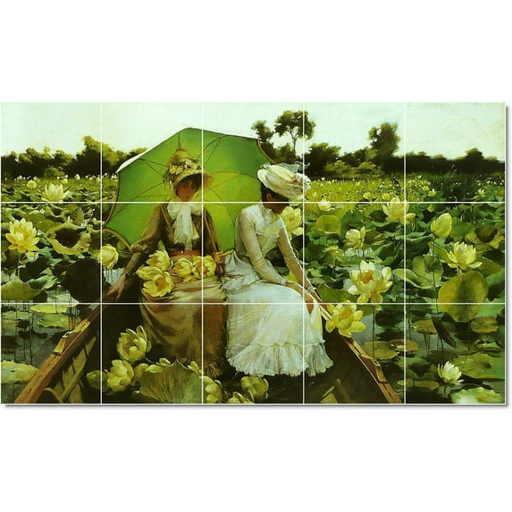 Ceramic Tile Mural-Charles Courtney Curran Women Painting 37. 21.25" w x 12.75" h using (15) 4.25 x 4.25 ceramic tiles
