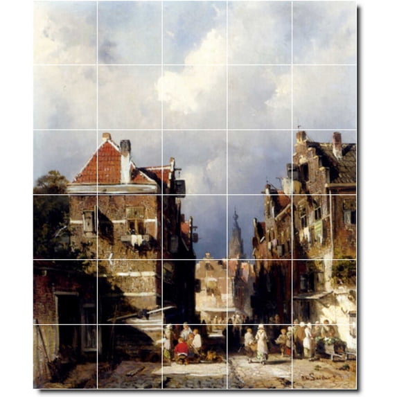 Ceramic Tile Mural-Charles Leickert City Floor Tile Mural 8. 40" w x 48" h using (30) 8 x 8 ceramic tiles