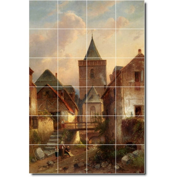 Ceramic Tile Mural-Charles Leickert City Wall Tile Mural 10. 17" w x 25.5" h using (24) 4.25 x 4.25 ceramic tiles