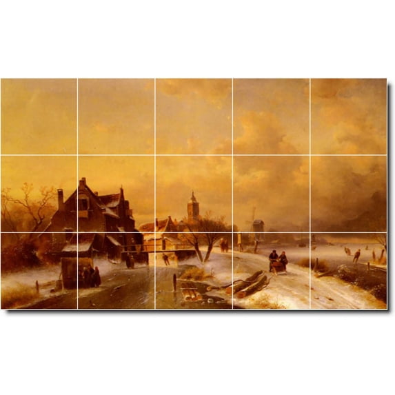 Ceramic Tile Mural-Charles Leickert Country Painting 70. 40" w x 24" h using (15) 8 x 8 ceramic tiles