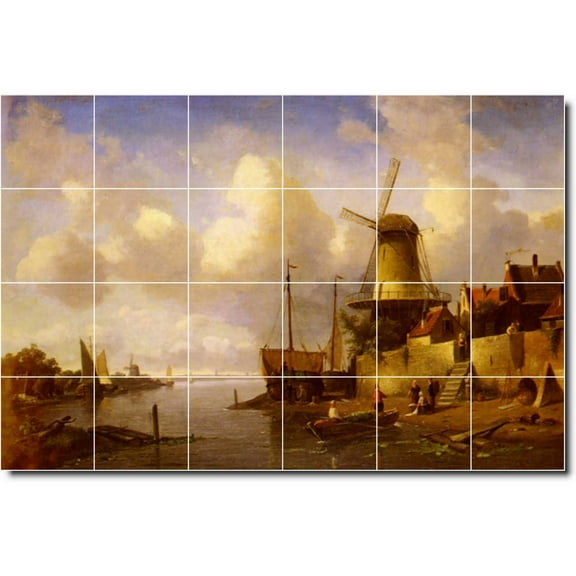 Ceramic Tile Mural-Charles Leickert Waterfront Painting 105. 25.5" w x 17" h using (24) 4.25 x 4.25 ceramic tiles