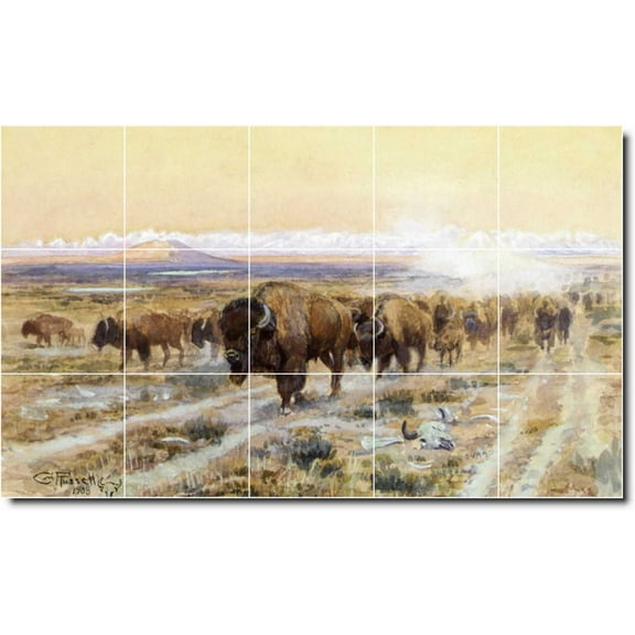 Ceramic Tile Mural-Charles Russell Animals Painting 16. 21.25" w x 12.75" h using (15) 4.25 x 4.25 ceramic tiles
