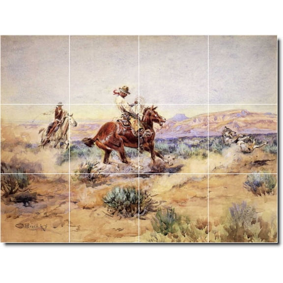 Ceramic Tile Mural-Charles Russell Indians 9. 24" w x 18" h using (12) 6 x 6 ceramic tiles