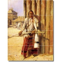 Ceramic Tile Mural-Charles Russell Indians Bathroom Tile Mural 4. 12.75" w x 17" h using (12) 4.25 x 4.25 ceramic tiles