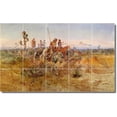 thumbnail image 1 of Ceramic Tile Mural-Charles Russell Indians Shower Tile Mural 25. 40" w x 24" h using (15) 8 x 8 ceramic tiles, 1 of 3