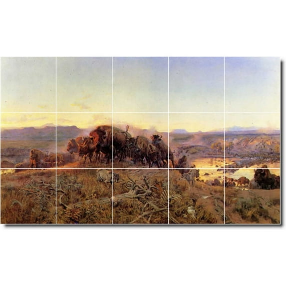 Ceramic Tile Mural-Charles Russell Landscapes Painting 175. 30" w x 18" h using (15) 6 x 6 ceramic tiles