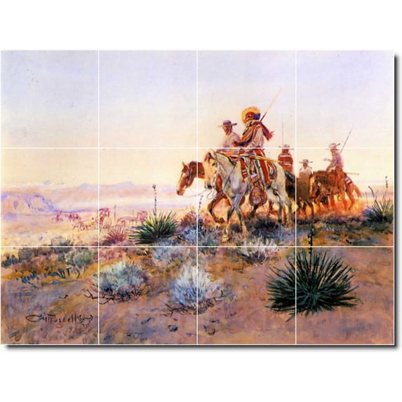 Ceramic Tile Mural-Charles Russell Western 9. 32" w x 24" h using (12) 8 x 8 ceramic tiles