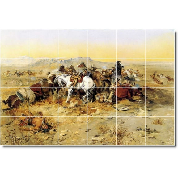 Ceramic Tile Mural-Charles Russell Western Backsplash Tile Mural 3. 25.5" w x 17" h using (24) 4.25 x 4.25 ceramic tiles